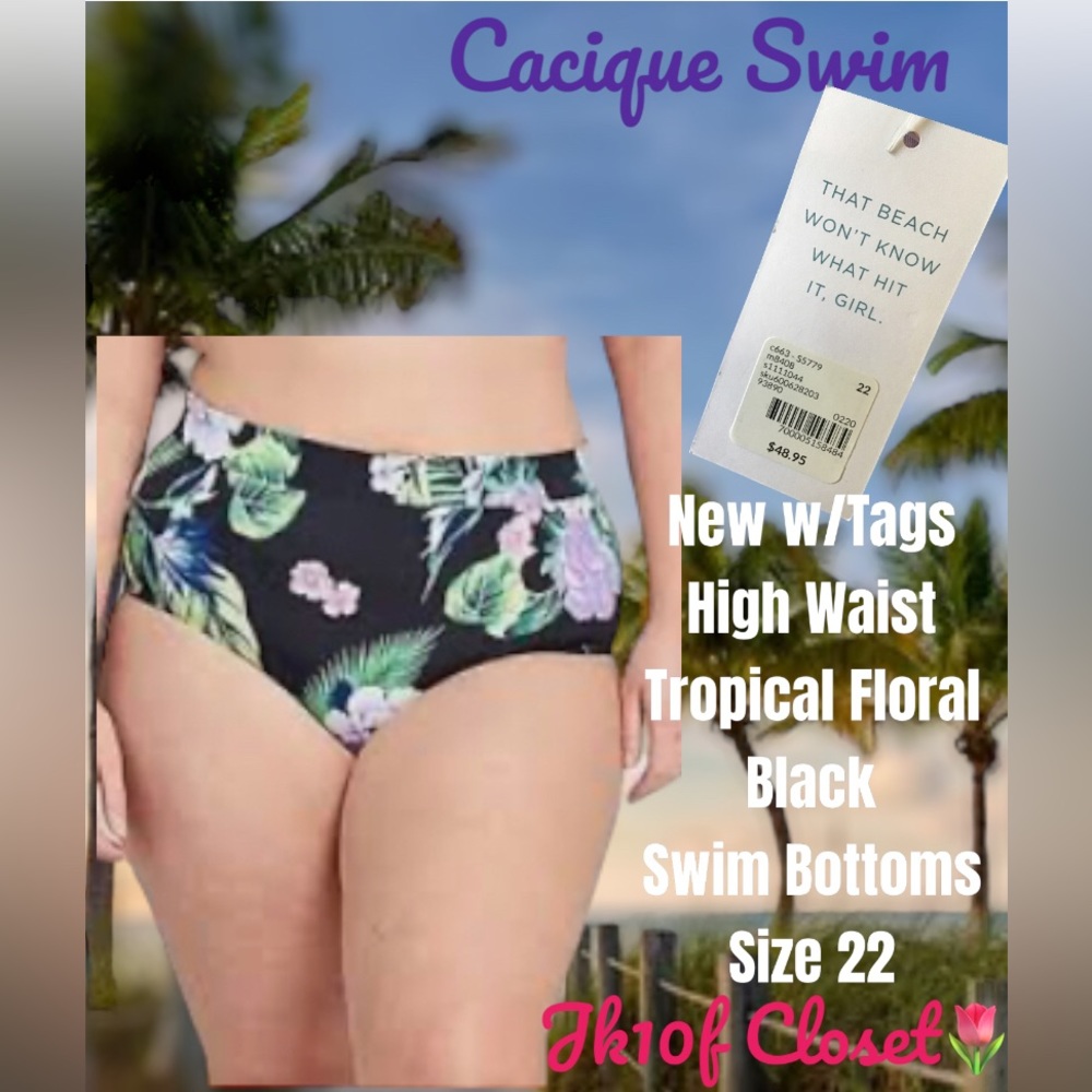 LOWEST🌺 NWT CACIQUE SWIM Sz22 Tropical High Waist Swim BOTTOMS